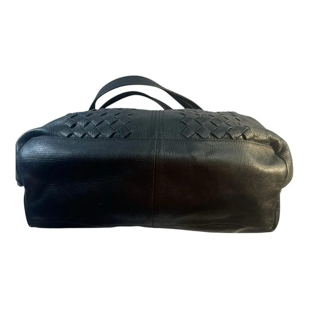 BILL BLASS Vintage Black Woven Leather Satchel or Shoulder Hobo Bag